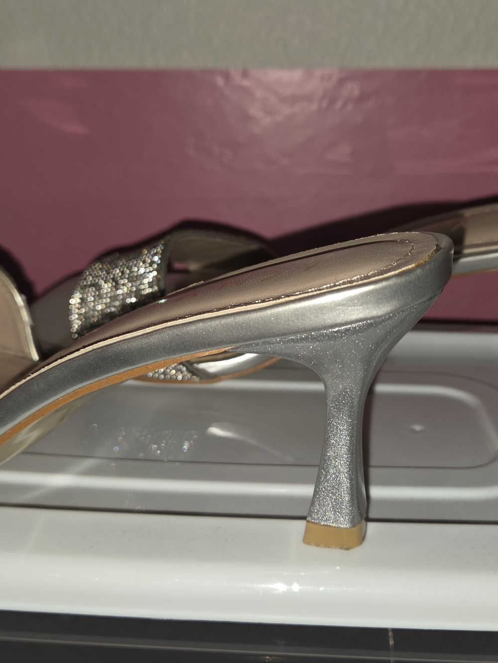 Women's Silver Rhinestone Slide Heels - Picture 2 of 3